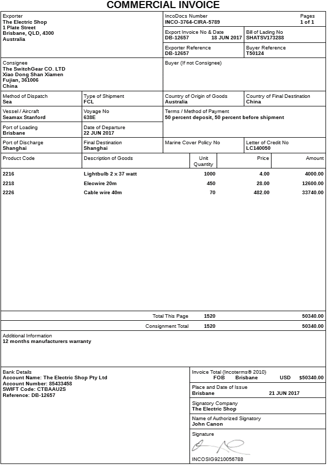 Hóa đơn thương mại (Commercial Invoice)